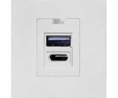 Orno NOEN USB x2 - A+C tipo, dvigubas modulinis prievadas 45x45 mm su USB įkrovikliu, 2.1A 5VDC, baltas