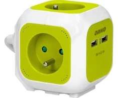 Orno Przedłużacz 4 krypčių prailgintuvas su 2 USB įkrovikliu, 1,4 m, žalias