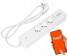 Orno Przedłużacz „Tuya“ išmanusis „Wi-Fi“ 3 lizdų prailgintuvas su įžeminimu ir 3 USB jungikliu, baltas