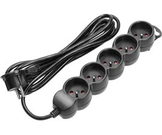 Orno Przedłużacz 5 kontaktų prailgintuvas 2P+Z, 3m H05VV-F 3x1.5mm2, Imax=16A, plokščias kištukas, juodas