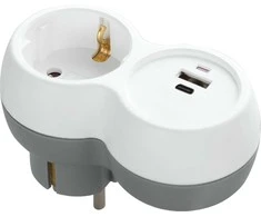 Orno Rozgałęźnik Skirstytuvas 2P+Z, USB-A+C, schuko, baltai pilkas