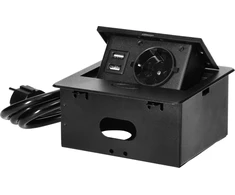 Orno Įleidžiamas baldinis lizdas su USB įkrovikliu ir 1,5 m laidu, 1x2P+Z Schuko, 2xUSB (A tipas, 2,1A), plokščias frezuotas kraštas, juodas