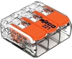 Orno Złączka „Wago“ 3 takelių jungtis, modelis: 221-413, nuo 0,20 iki 4,00 mm², 10 vnt.