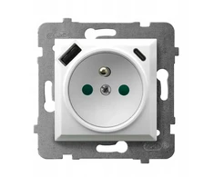 Ospel GP-1UZPUSBAC/m/00 ARIA Viengubas lizdas su įžeminimu ir srovės kelio skląsčiais, su USB A+C įkrovikliu, baltas GP-1UZPUSBAC/m/00
