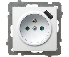Ospel AS Vieno lizdo lizdas su įžeminimu ir srovės takų sklendėmis, su USB įkrovikliu baltas GP-1GZPUSB/m/00