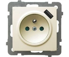 Ospel AS Vienvietis lizdas su įžeminimu, su srovės kelio sklendėmis, su ekru USB įkrovikliu GP-1GZPUSB/m/27