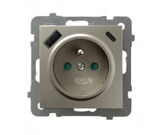 Ospel GP-1GZPUSBAC/m/45 AS Viengubas lizdas su įžeminimu ir srovės kelio sklendėmis, su USB įkrovikliu A+C, atlasinis apšvietimas GP-1GZPUSBAC/m/45