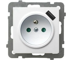 Ospel AS Vienvietis lizdas su įžeminimu, su srovės kelio sklendėmis, su USB įkrovikliu GP-1GZPUSB/m/18