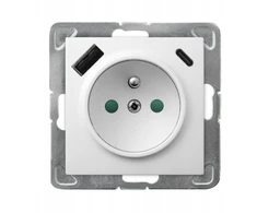 Ospel GP-1YZPUSBAC/m/00 IMPRESJA Viengubas lizdas su įžeminimu ir srovės kelio skląsčiais, su USB A+C įkrovikliu, baltas GP-1YZPUSBAC/m/00