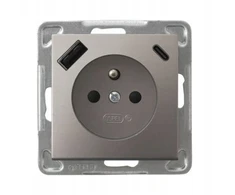 Ospel GP-1YZPUSBAC/m/23 IMPRESJA Viengubas įžemintas lizdas su srovės kelio sklendėmis, su USB A+C įkrovikliu, titano spalvos GP-1YZPUSBAC/m/23