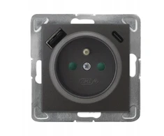 Ospel GP-1YZPUSBAC/m/50 IMPRESJA Viengubas lizdas su įžeminimu ir srovės kelio sklendėmis, su USB A+C įkrovikliu, antracito spalvos GP-1YZPUSBAC/m/50
