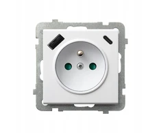 Ospel GP-1RZPUSBAC/m/00 SONATA Viengubas lizdas su įžeminimu ir srovės kelio skląsčiais, su USB A+C įkrovikliu, baltas GP-1RZPUSBAC/m/00