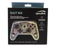 „Speedlink RAIT NX RGB“ belaidis/laidinis žaidimų pultas, skirtas asmeniniams kompiuteriams, „Android“ ir „Switch OLED“ bei „Lite“ įrenginiams, skaidrus ir skaidrus.
