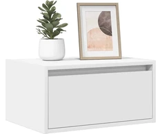 Prie sienos montuojama naktinė spintelė su LED, balta
