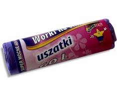 Šiukšlių maišai su rankenomis Kuchcik violetiniai 13 mikronų, 60L, 10vnt