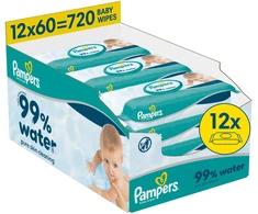 Pampers Aqua Servetėlės Kūdikiams, 12 Pakuotė, 720 Servetėlės