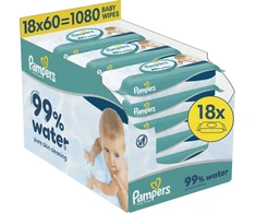 Pampers Aqua Servetėlės Kūdikiams, 18 Pakuotė, 1080 Servetėlės