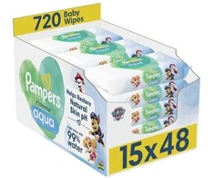 Servetėlės kūdikiams Pampers Harmonie Aqua Baby, 15 pakuočių, 720 servetėlių