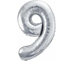 Party Deco Balionas folinis skaičius 9 sidabrinis 72cm