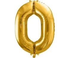 PartyDeco Balionas folinis skaičius 0 auksinis 86cm