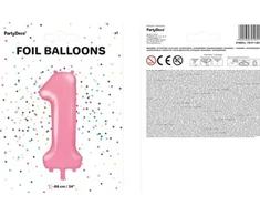 PartyDeco Folinis balionas "1" rožinis, 86 cm