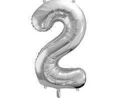 PartyDeco Balionas folinis skaičius 2 sidabrinis 86cm