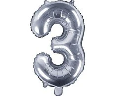 Party Deco Balionas folinis skaičius 3 sidabrinis 35cm