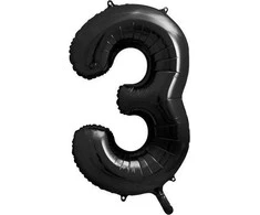 PartyDeco Balionas folinis skaičius 3 juodas 86cm