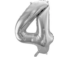 PartyDeco Balionas folinis skaičius 4 sidabrinis 86cm