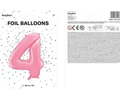 PartyDeco Folinis balionas "4" rožinis, 86 cm