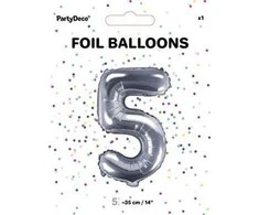 Party Deco Balionas folinis skaičius 5 sidabrinis 35cm