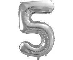 PartyDeco Balionas folinis skaičius 5 sidabrinis 86cm