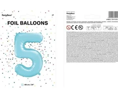 PartyDeco Folinis balionas "5" melsvas, 86 cm