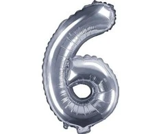 Party Deco Balionas folinis skaičius 6 sidabrinis 35cm