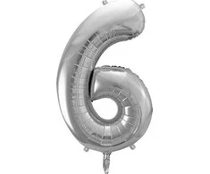 PartyDeco Balionas folinis skaičius 6 sidabrinis 86cm