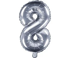 Party Deco Balionas folinis skaičius 8 sidabrinis 35cm