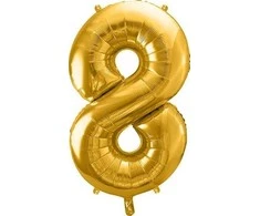 PartyDeco Balionas folinis skaičius 8 auksinis 86cm