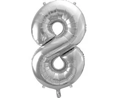 PartyDeco Balionas folinis skaičius 8 sidabrinis 86cm