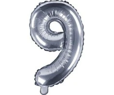 Party Deco Balionas folinis skaičius 9 sidabrinis 35cm