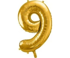 PartyDeco Balionas folinis skaičius 9 auksinis 86cm