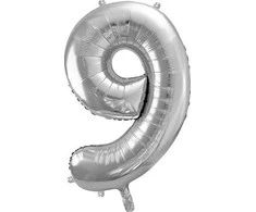 PartyDeco Balionas folinis skaičius 9 sidabrinis 86cm