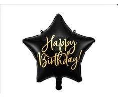 Party Deco Laimingo gimtadienio žvaigždės folijos balionas 40cm juodas