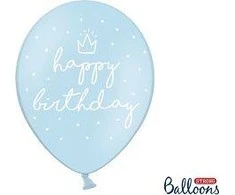 Party Deco Balionai "Happy birthday" melsvi 30cm 6 vnt