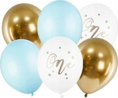 Party Deco Gimtadienio balionai Pastelinė šviesiai mėlyna balta aukso mėlyna 30cm 6 vnt.