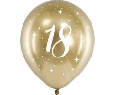PartyDeco Balionai auksiniai "18" 30cm 6 vnt