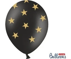 PartyDeco Balionai juodos spalvos "Žvaigždutės" 30cm 6 vnt
