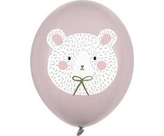 PartyDeco Balionų rinkinys Balta meška, pasteliniai pilki 50vnt