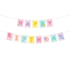 PartyDeco Party Deco Baner Su gimtadieniu Koci Domek Gabi 180x15cm