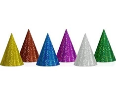Party Deco Gimtadienio kepuraitės spalvotos blizgios 20 vnt 16cm