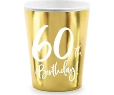 Party Deco Vienkartiniai puodeliai auksiniai "60 birthday" 220ml 6 vnt